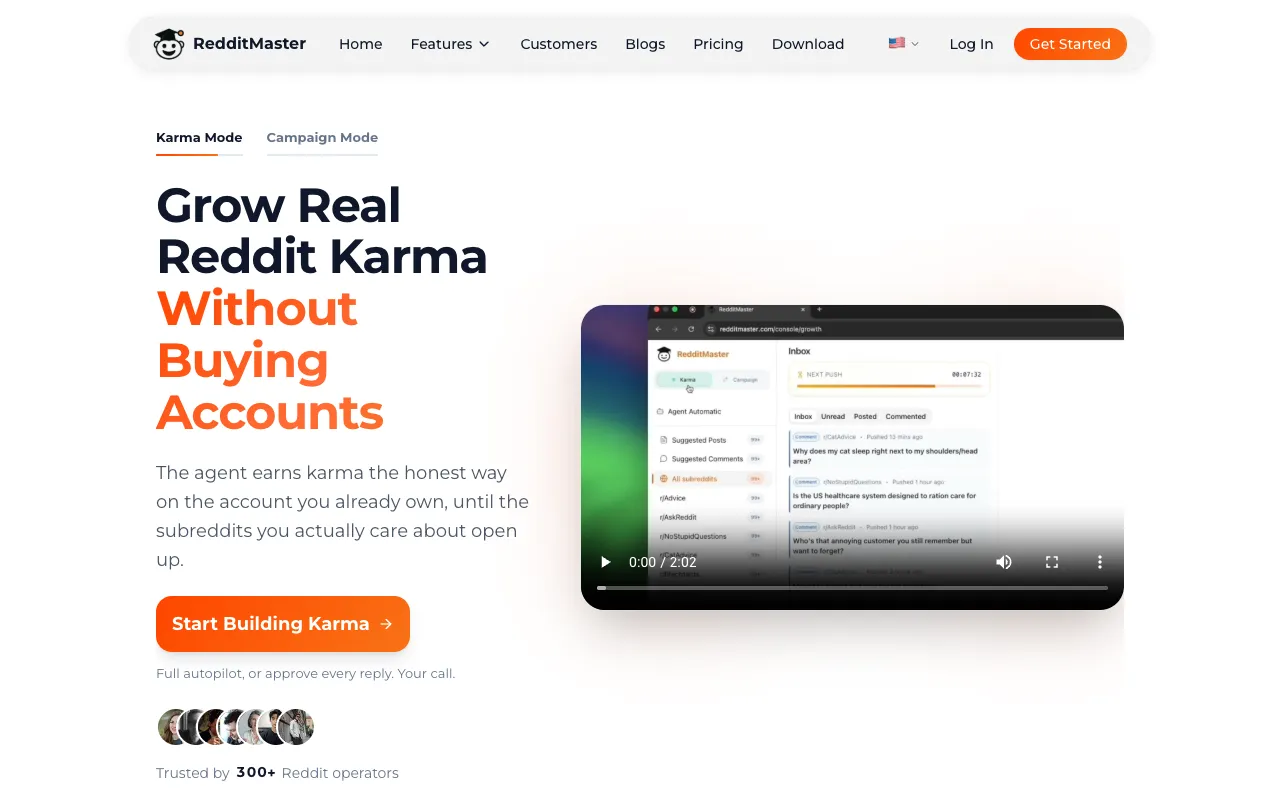 RedditMaster's homepage, captured 28 September 2026, with the headline Grow Real Reddit Karma Without Buying Accounts